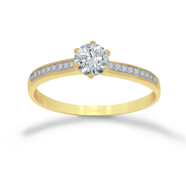 Anillo Oro 10k - Pavé Zirconia Central de 5 mm