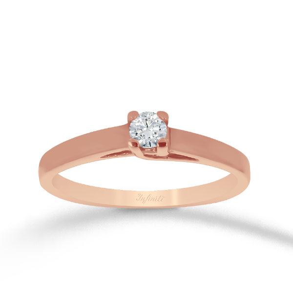 Anillo Oro Rosa 14k - Solitario Zirconia 3 mm