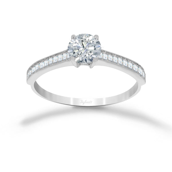 Anillo Oro Blanco 10k - Zirconia Central de 6 mm