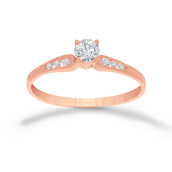 Anillo Oro Rosa 10k, Zirconia Central de 3.5 mm