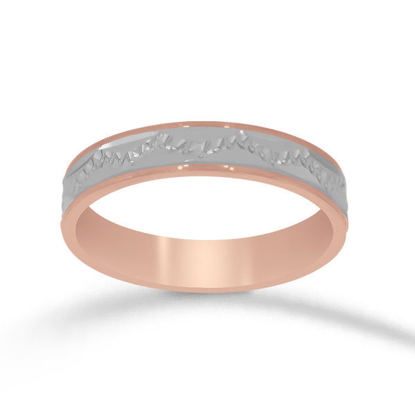 Argolla Oro Rosa 14k - Platinada con Detalle 4 mm