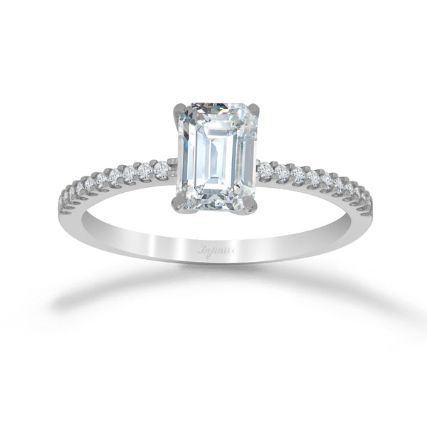 Anillo Oro Blanco 14k - Corte Esmeralda 7x5 mm