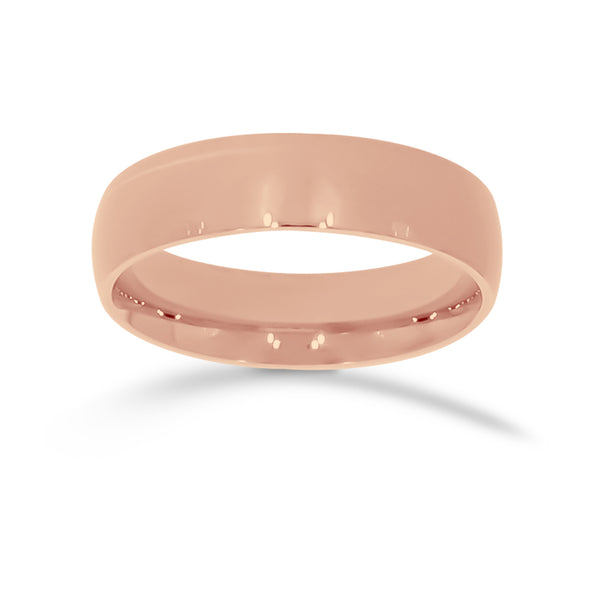 Argolla Oro Rosa 10k/14k - 5 mm Lisa Media Caña con Confort