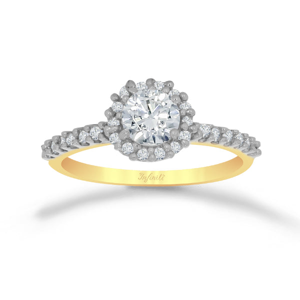 Anillo Oro Amarillo 10k, Estilo Pavé Zirconia Central 5.2 mm