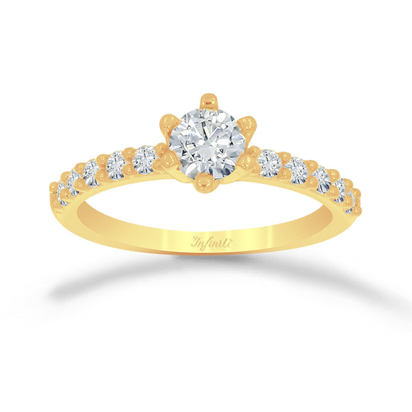 Anillo Oro 10k - Zirconia Central de 5 mm con Laterales
