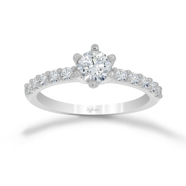 Anillo Oro Blanco 10k - Zirconia Central de 5 mm con Laterales