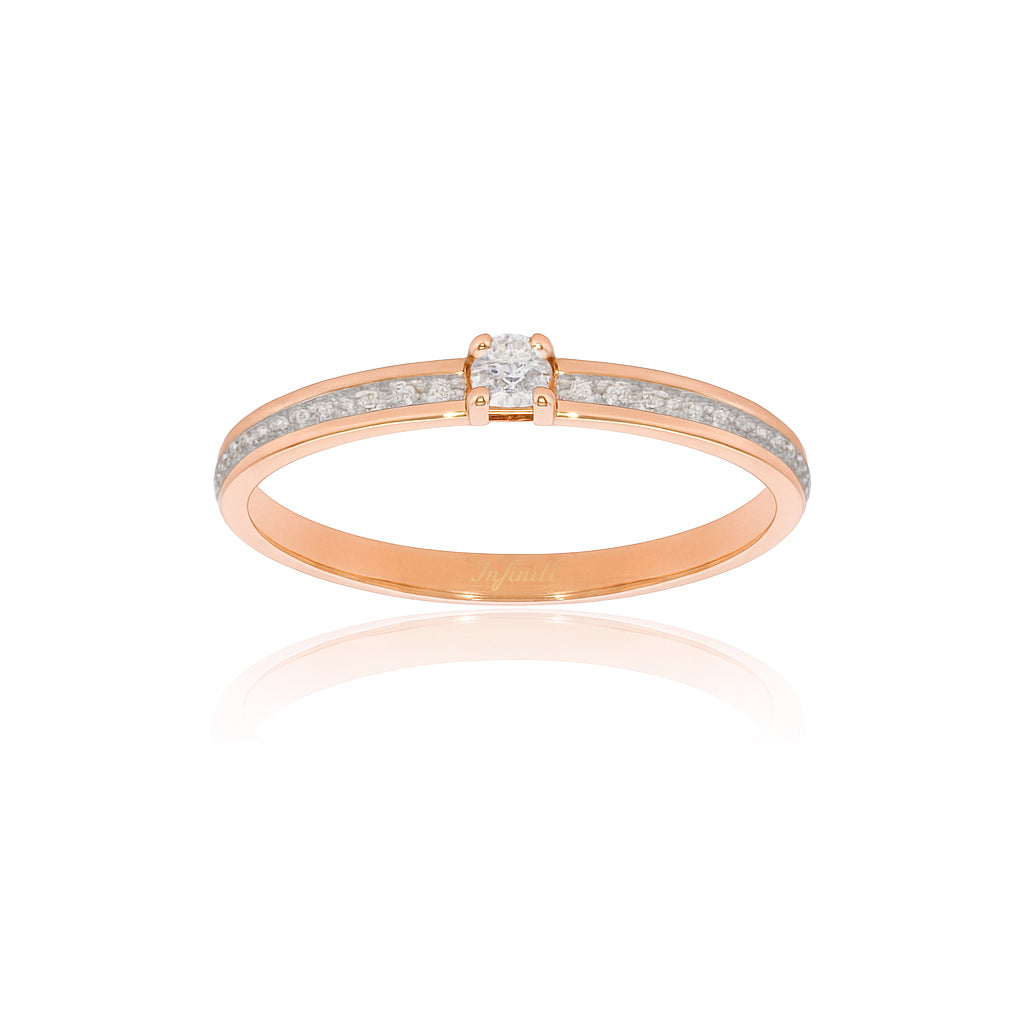 Anillo Oro Rosa 14k, Solitario Diamante de 7 Puntos