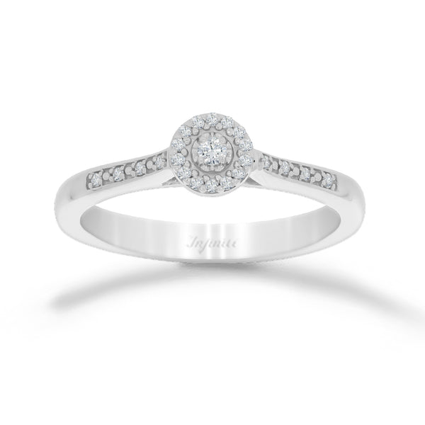 Anillo Oro Blanco 14k - Halo Diamante de 10 Puntos Totales