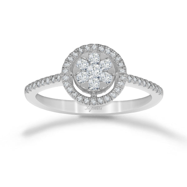 Anillo Oro Blanco 14k - Halo Diamante de 35 Puntos Totales