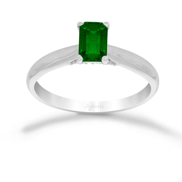 Anillo Oro Blanco 14k - Esmeralda Laboratorio 0.40 CT