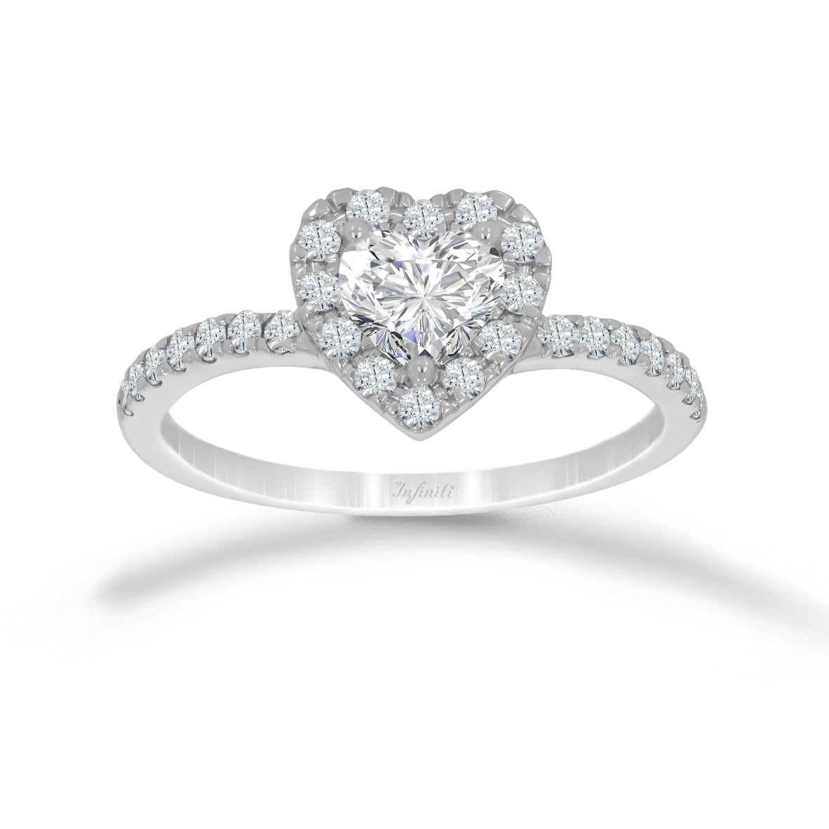 Anillo Oro Blanco 14k - Forma Corazón con Halo Diamante Laboratorio