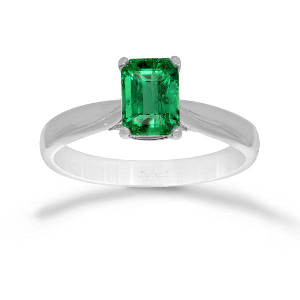 Anillo Oro Blanco 14k - Esmeralda Laboratorio 0.85 CT