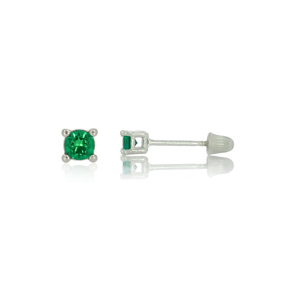 Broquel Oro Blanco 14k - Esmeralda Laboratorio 0.22 CTW