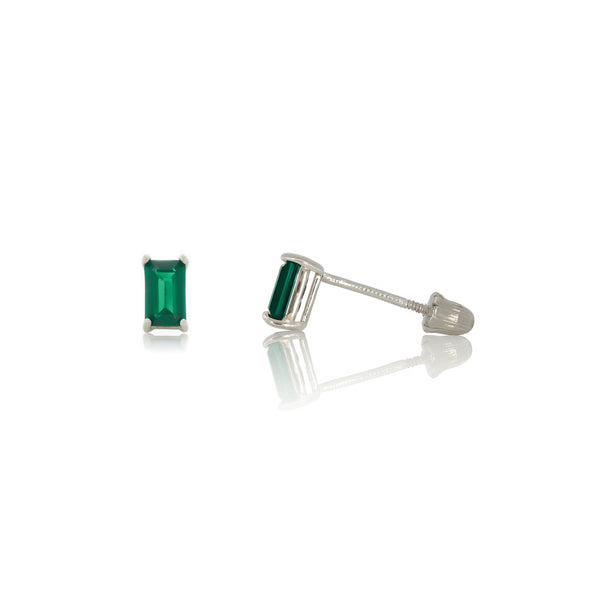 Broquel Oro Blanco 14k - Esmeralda Laboratorio 4 mm x 2 mm