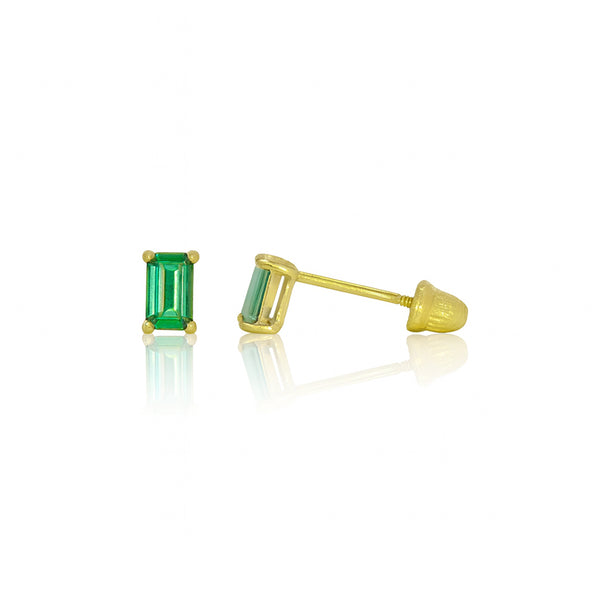 Broquel Oro 14k - Esmeralda Laboratorio 4 mm x 2 mm