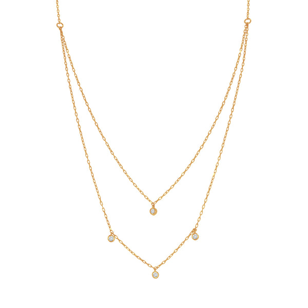 Gargantilla Oro 14k - Doble Caída con Zirconias