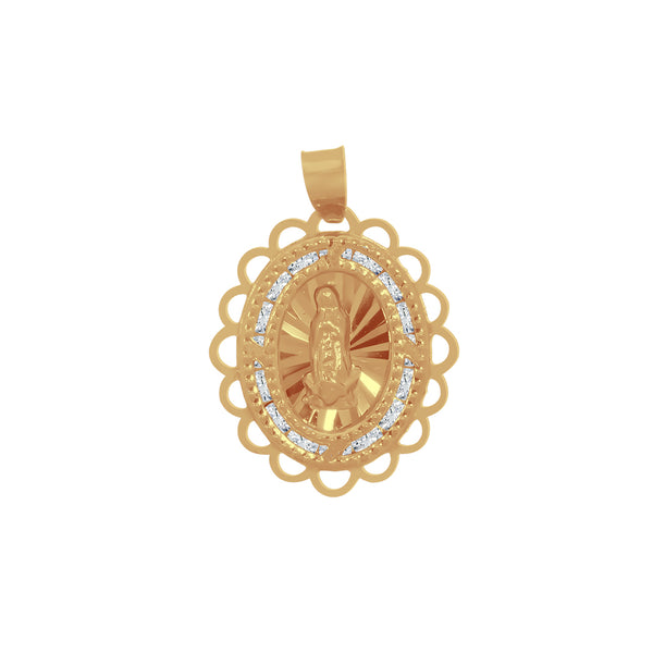 Medalla Oro 14k - Virgen de Guadalupe con Zirconias
