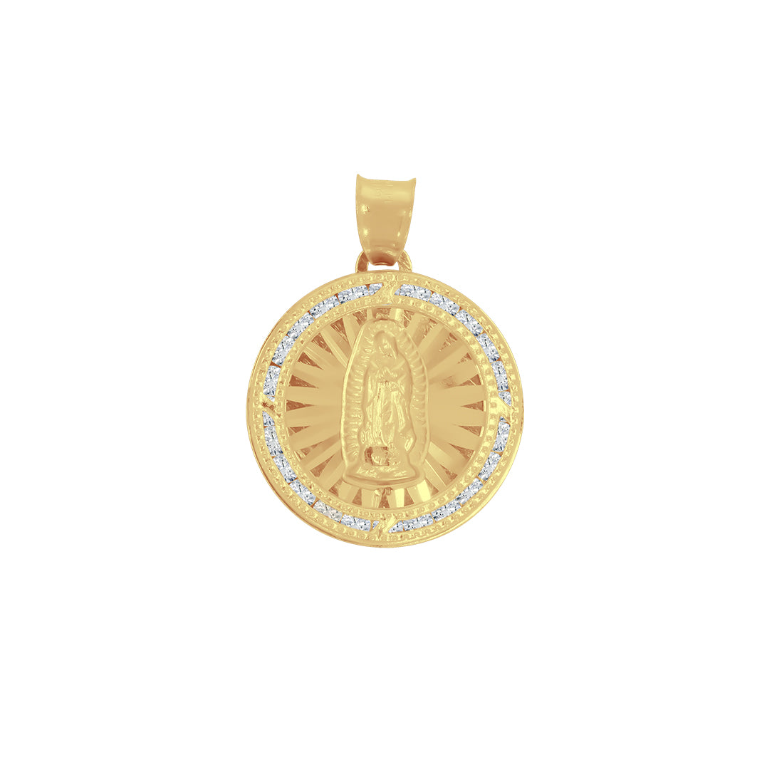Medalla Oro 14k - Virgen de Guadalupe 2.5 cm con Zirconias