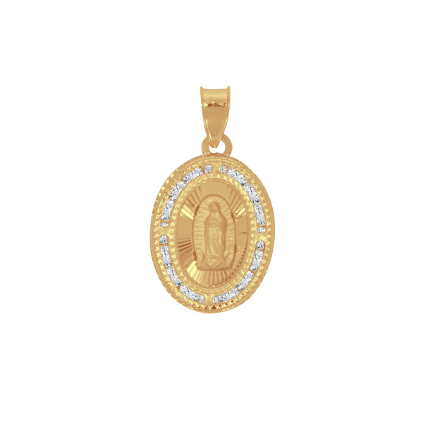 Medalla Oro 14k - Virgen de Guadalupe 2.1 cm con Zirconias