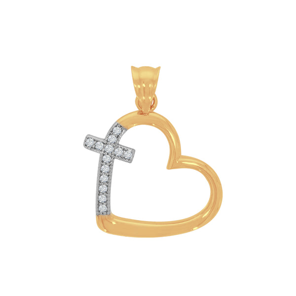 Dije Oro 10k - Corazón con Cruz con Zirconias