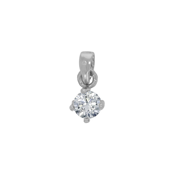 Dije Oro Blanco 10k - Piedra Solitaria 4 mm de Zirconia