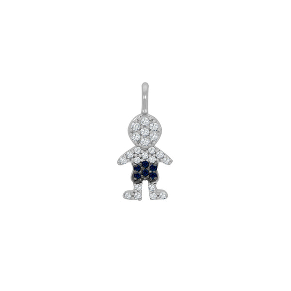 Dije Niño Oro Blanco 14k - Diamantes y Zafiro