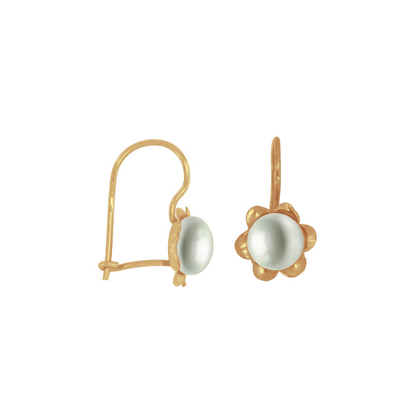 Arete Oro 10k - Flor con Perla