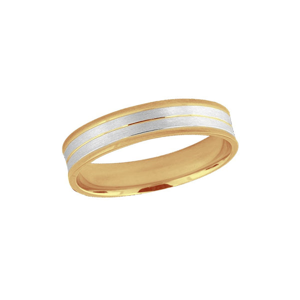 Argolla Oro Amarillo 14k, 4 mm, Líneas Platinadas *PRECIO UNITARIO - Infiniti Joyas
