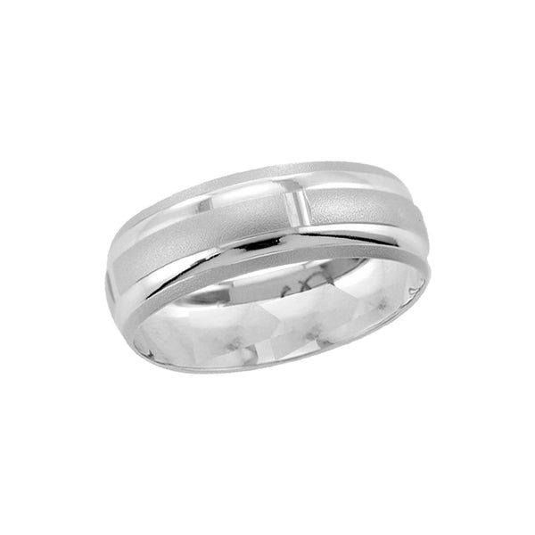 Argolla Oro Blanco 10k, 6 mm, Acabado Satinado con Líneas Lisas *PRECIO UNITARIO - Infiniti Joyas