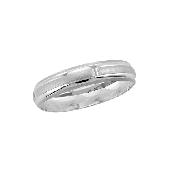 Argolla Oro Blanco 10k, 4 mm, Acabado Satinado con Líneas Lisas  *PRECIO UNITARIO - Infiniti Joyas