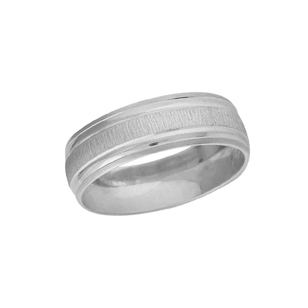 Argolla Oro Blanco 10k, 6 mm, Acabado Texturizado Bisel Liso y Mate  *PRECIO UNITARIO - Infiniti Joyas