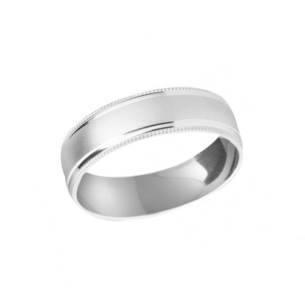 Argolla Oro Blanco 10k, 6 mm Acabado Satinado Bisel Liso y Carrucha, Oro Blanco 10k *PRECIO UNITARIO - Infiniti Joyas