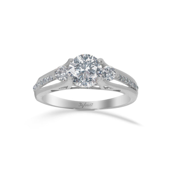 Anillo Oro Blanco 14k, Tres Piedras con Zirconia Central 7 mm - Infiniti Joyas