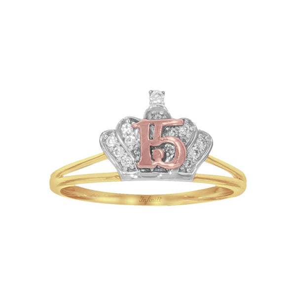 Anillo Corona Oro 10k con Zirconias con el 15 en Oro Rosa - Infiniti Joyas
