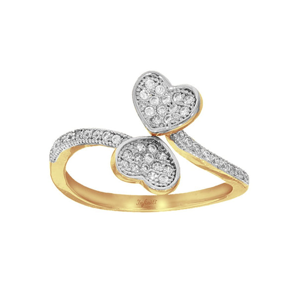 Anillo doble Corazón Oro 10k, con Zirconias - Infiniti Joyas