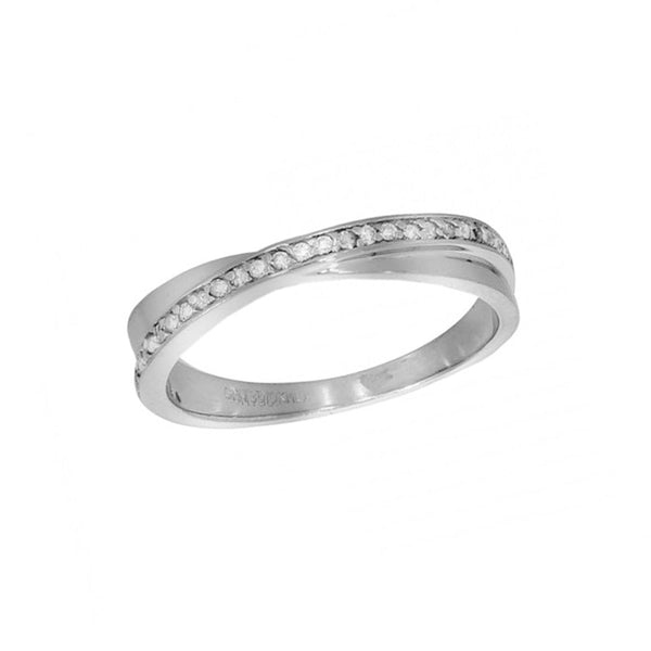 Argolla Oro Blanco 10k - Acabado Liso Estilo Infinito con Zirconias, Ancho de 4 mm - Infiniti Joyas