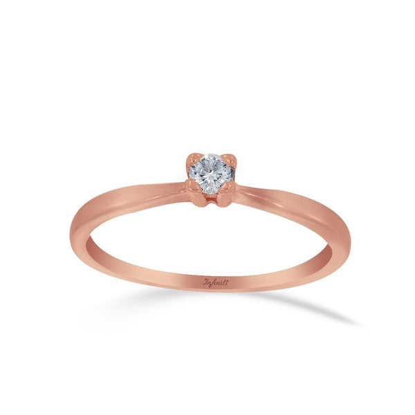 Anillo Solitario Oro Rosa 14k, Zirconia 3 mm - Infiniti Joyas