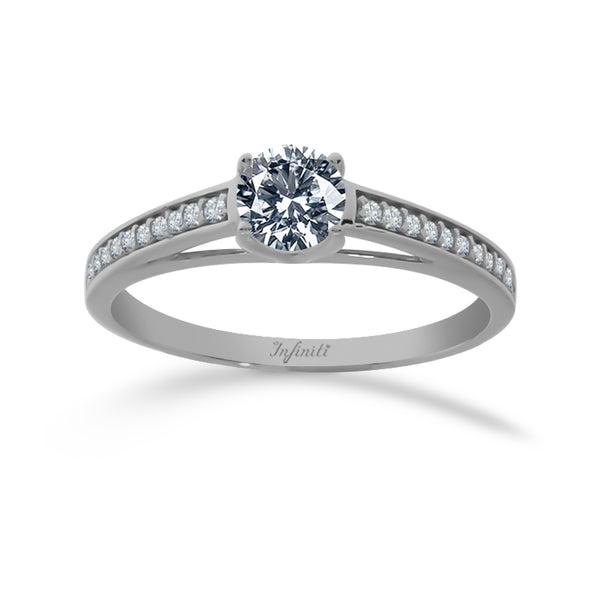 Anillo Oro Blanco 14k, Pavé Zirconia Central de 5 mm