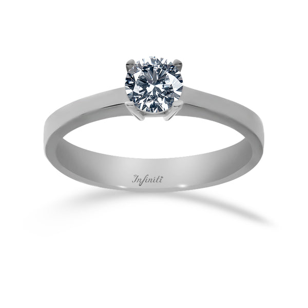 Anillo Oro Blanco 14k - Solitario Zirconia Central 5 mm