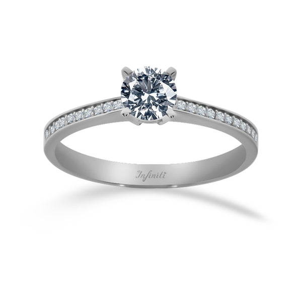 Anillo Oro Blanco 14k, Pavé Zirconia Central de 5 mm