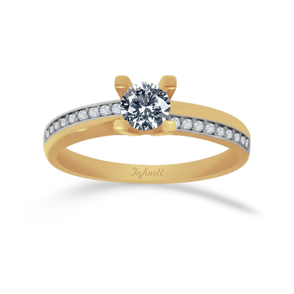 Anillo Oro 14k, Pavé Zirconia Central 4.5 mm
