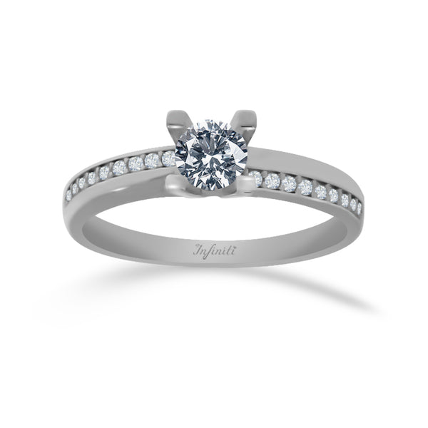 Anillo Oro Blanco 14k - Pavé Zirconia Central 4.5 mm