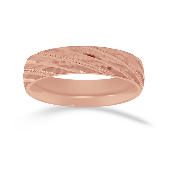 Argolla Oro Rosa 14k - Acabado Facetado con Confort, Ancho 5 mm