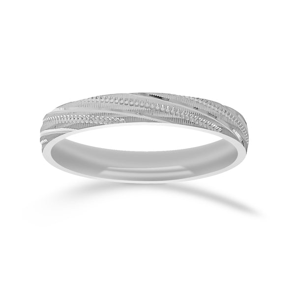 Argolla Oro Blanco 14k - Acabado Facetado con Confort, Ancho 3 mm