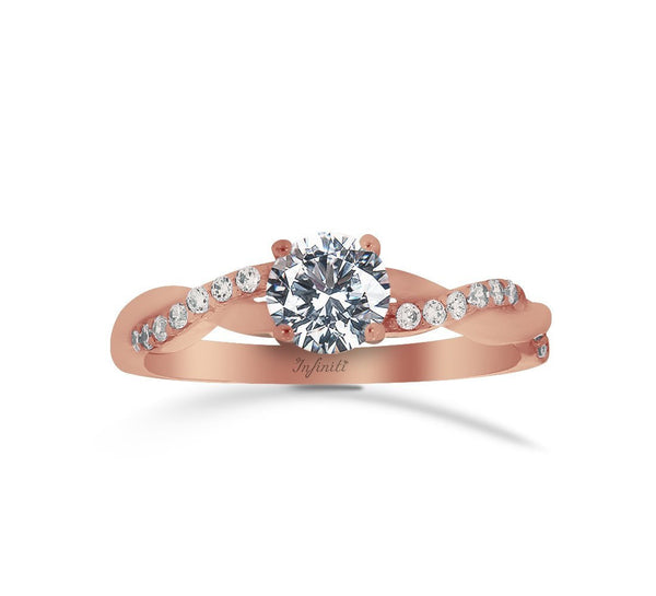 Anillo Oro Rosa 10k, Trenzado con Zirconia Central de 5.5 mm - Infiniti Joyas