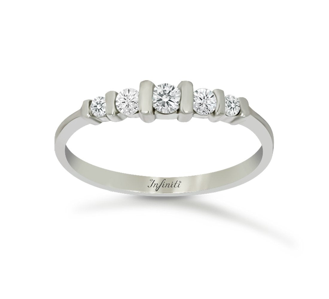 Churumbela Oro Blanco 10k, Modelo 5 Piedras de Zirconia - Infiniti Joyas