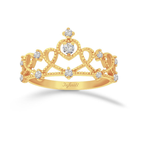 Anillo Oro Amarillo 10k, Corona con Zirconias - Infiniti Joyas