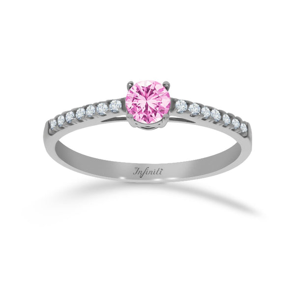 Anillo Oro Blanco 10k, Pavé Zirconia Central 4 mm - Infiniti Joyas