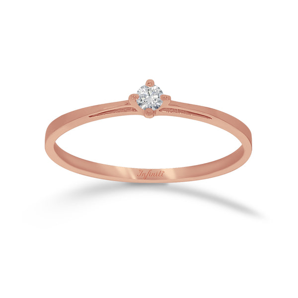 Anillo Oro Rosa 14k - Solitario Diamante de 5 Puntos