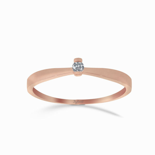 Anillo Oro Rosa 14k, Solitario Diamante de 4 Puntos - Infiniti Joyas